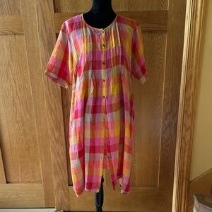 Gudrun Sjoden Pink, Yellow & Orange Plaid Cotton Midi Dress